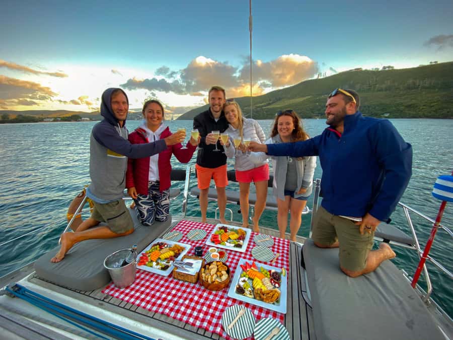 Knysna Sunset Sailing Cruise with Light Dinner and Wine - Sailing through the Heads when conditions allow